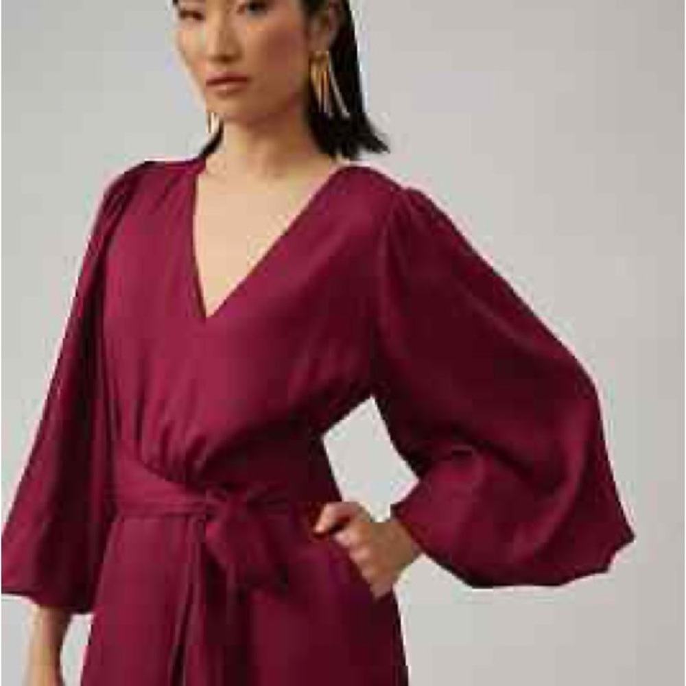 Farm Rio by Anthropologie Bell Sleeve Romper Plum Beaded Belt Wedding Party